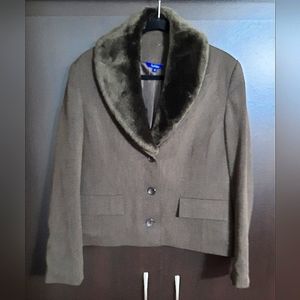 Vintage Reitmans Brown Tweed Blazer Jacket with Removable Fur Collar